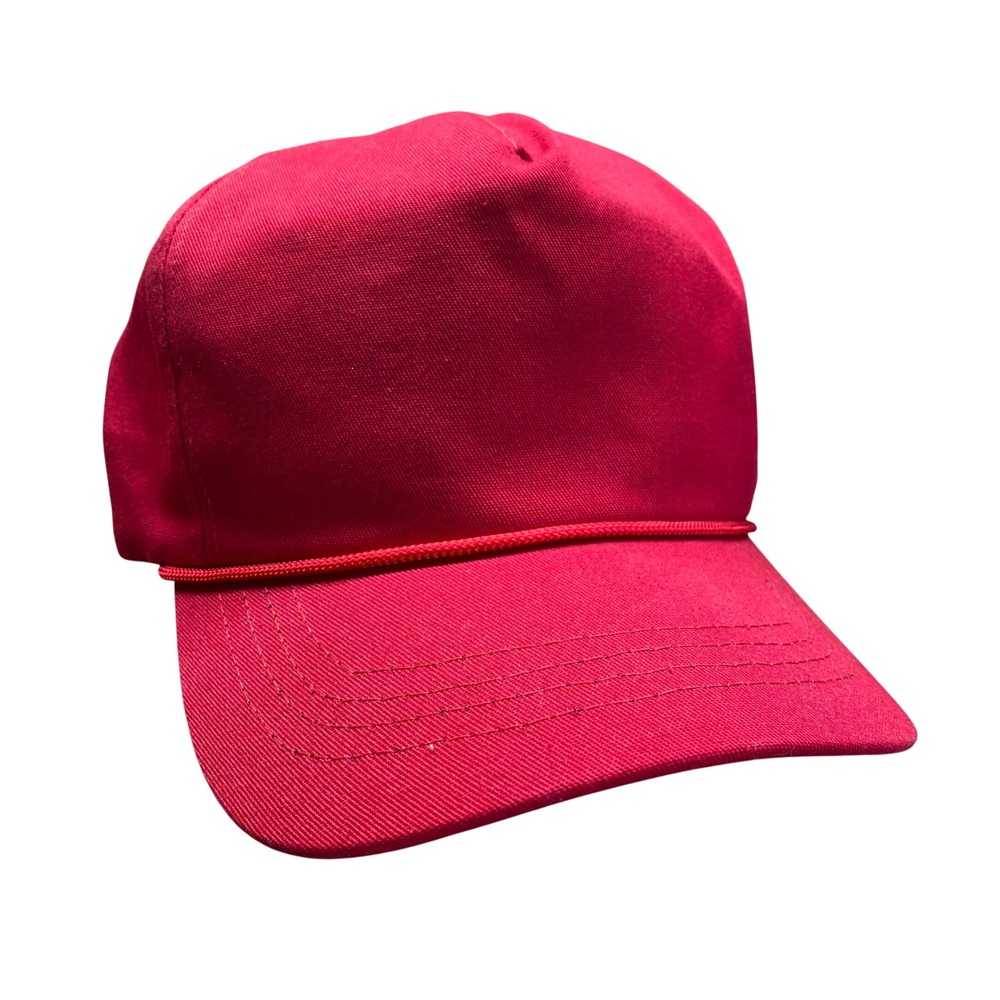 Vintage 5 Panel Rope Trucker Hat Solid Red US Red Blend Solid USA Vintage New